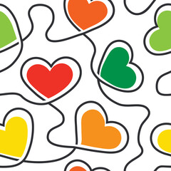 Heart seamless pattern. Continuous line hearts. Outline line heart. Background fashion style. Repeated cute pattern. Repeating love design for wedding, gift wrapper, wallpaper, textile, prints. Vector