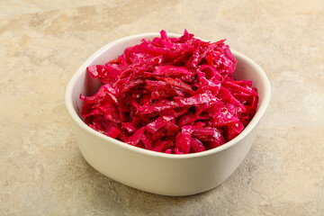 Marinated red cabbage in the bowl