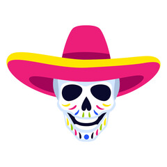 Traditional Mexican head skull. Dia de los muertos. Day of the Dead symbol with sombrero.