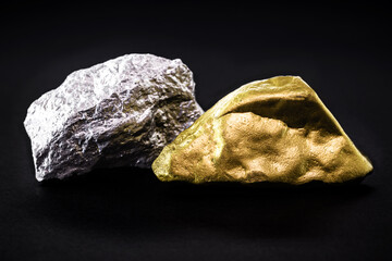 nugget of gold and stone stone, concept of rare gemstones