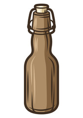Illustration of glass beer bottle. Object in engraving hand drawn style. Old element for beer festival or Oktoberfest.