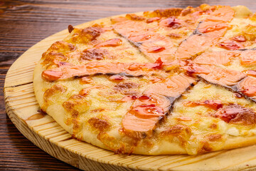 Italian traditional Pizza with salmon