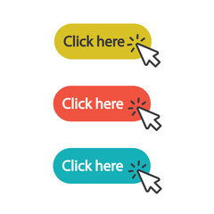 Click button in yellow, red, blue color with arrow pointer clicking.