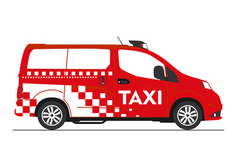 Modern taxi on a white background. Side view. Vector without gradients.