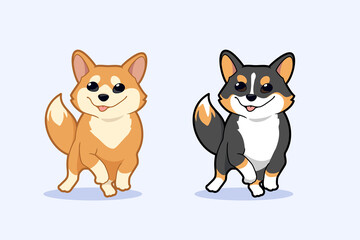 Kawaii corgi stickers set in different breeds