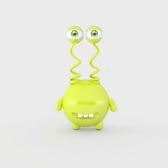Cartoon monster with Wall Background. 3D illustration, 3D rendering