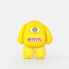 Cartoon monster with Wall Background. 3D illustration, 3D rendering