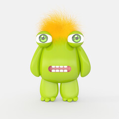 Cartoon monster with Wall Background. 3D illustration, 3D rendering