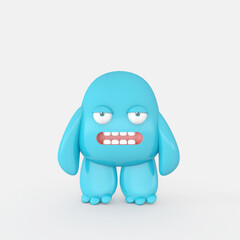 Cartoon monster with Wall Background. 3D illustration, 3D rendering