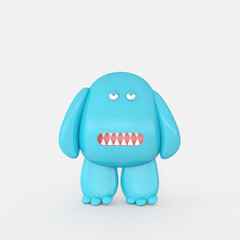 Cartoon monster with Wall Background. 3D illustration, 3D rendering