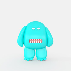 Cartoon monster with Wall Background. 3D illustration, 3D rendering