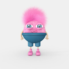 Cartoon monster with Wall Background. 3D illustration, 3D rendering
