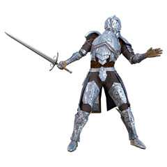 3D Rendering Medieval Warrior on White