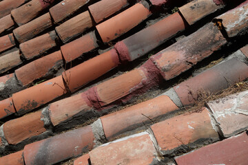 detail of clay tile roof in sunlight