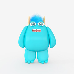 Fototapeta premium Cartoon monster with Wall Background. 3D illustration, 3D rendering