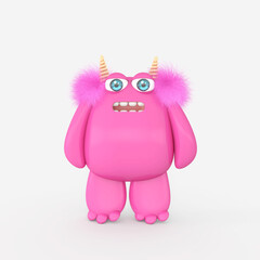 Cartoon monster with Wall Background. 3D illustration, 3D rendering