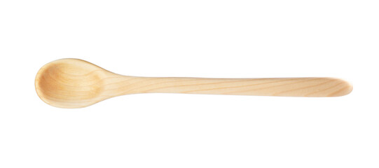 Wooden spoon isolated on white, top view
