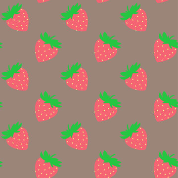 Seamless pattern with red strawberries on grey board. Tasty berry, sweet food illustration. Summer theme. Beautiful print for textile, greeting cards, wrapping paper, decor and design. © Daria