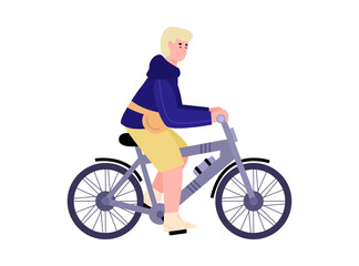 Naklejka premium Man cartoon character traveling on bike, flat vector illustration isolated.