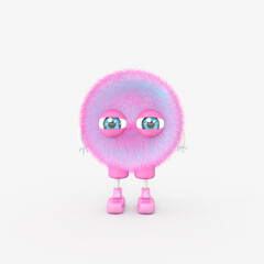 Cartoon monster with Wall Background. 3D illustration, 3D rendering	