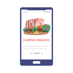 Onboarding screen design with camping people, flat vector illustration isolated.