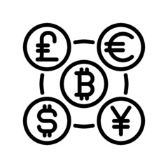 Vector high quality line icon of currency coins in relation with bitcoin. Modern banking bit coin exchange concept