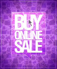 Buy online sale banner mockup with shopping symbols