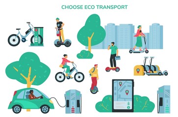 Eco environmentally friendly transport, flat vector illustration isolated.