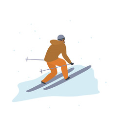 skiing man back view, winter sports activity isolated vector illustration graphic