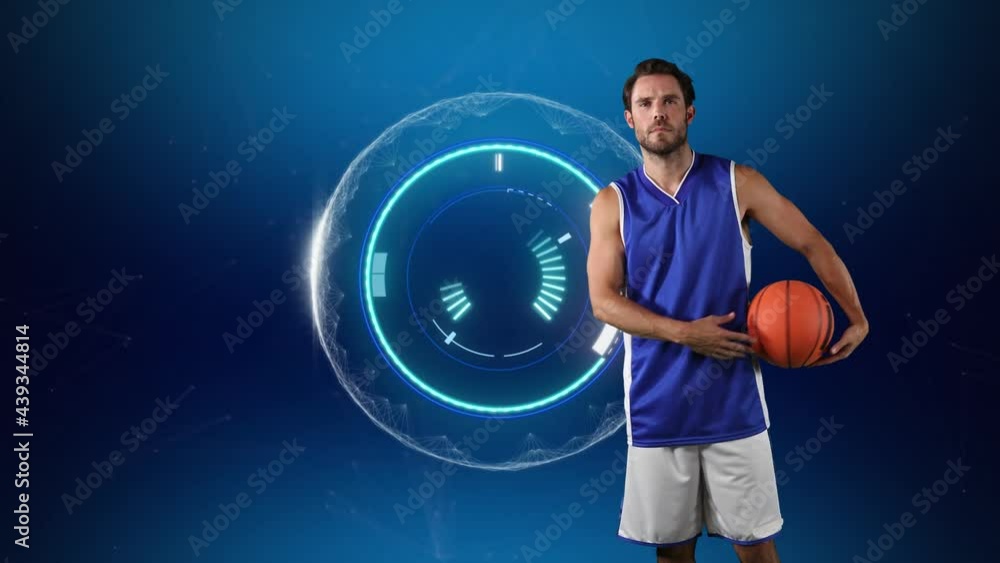 Aufkleber animation of scopes scanning and data processing with male basketball player