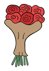 Cartoon vector illustration of a bouquet of roses
