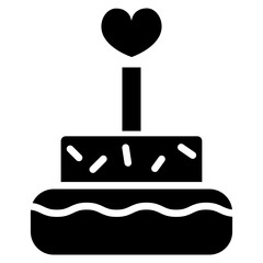 heart candle on cake and pastry glyph icon