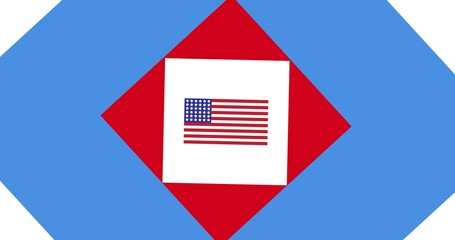 Composition of american flag on red, blue and white background