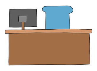 Cartoon vector illustration of office desk and computer