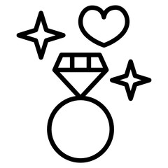 heart and diamond ring line icon