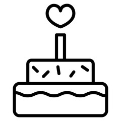 heart candle on cake line icon