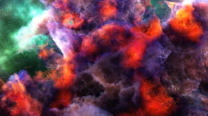 3D rendering of darkest colorful nebula and cosmic gas clusters with stars in a distant galaxy. Abstract fog nackground.