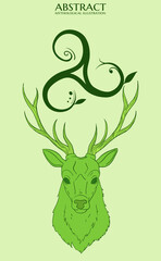 green illustration deer head and Triskelion 