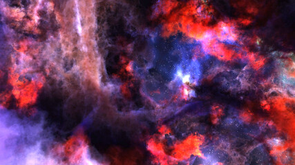Fototapeta na wymiar 3D rendering of dark colorful nebula and cosmic gas clusters with stars in a distant galaxy. Abstract fog nackground.