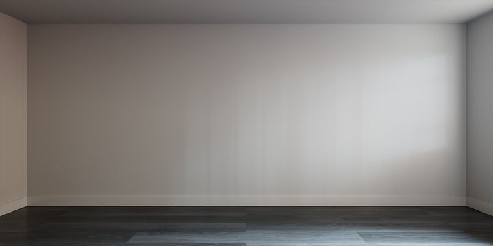 Interior Wall. Empty White Room Background with a Grey Wood Floor. 3D Render.