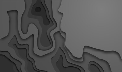 Black cutout in topographic map style. Black paper cut background. Vector illustration.
