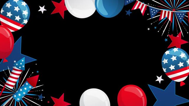 4K 4th of July frame celebration animation on Alpha background. USA party