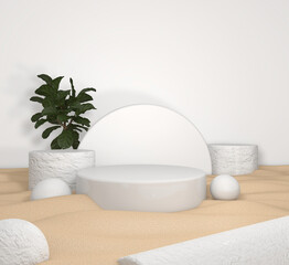 Background rendering with 3d podium and wall scene abstract background. 3D illustration, 3D rendering	
