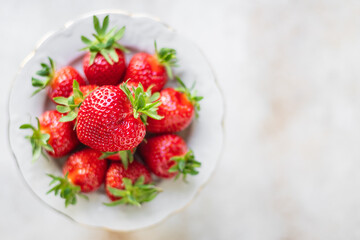 Strawberry berries red juicy fruit ripe sweet dessert fresh on the table healthy meal copy space food background rustic top view