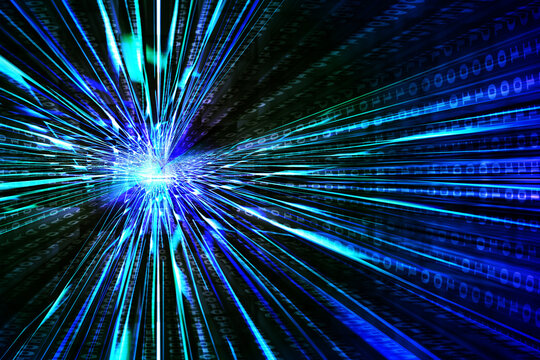 Abstract fractal burst dark blue abstract speed warp digital tunnle for hyper technology background.