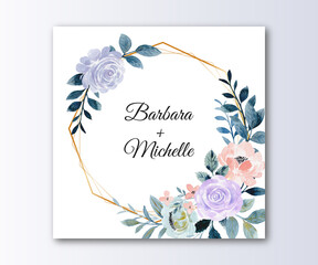 Save the date. Rose flower wreath with watercolor