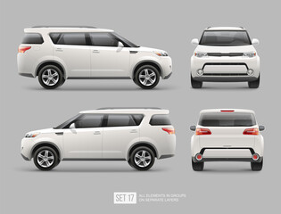 Passenger suv Car for mockup design. Car Mockup for corporate brand identity and advertising on passenger transport. Side view white car. Corporate Vehicle 