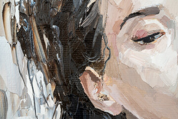 Portrait of an Asian girl on a white background. Oil painting on canvas.