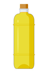 Print. Template with golden bottle oil on transparent background for medical design. Isolated vector illustration.  Cooking food.