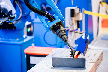 Automatic robot welding by hand in industrial production of metal structures